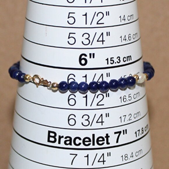 Three 14K Gemstone Bracelets (Onyx, Seed Pearls, Lapis, and Gold Beads) - Picture 6 of 11